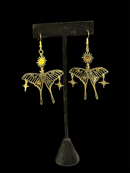 Gold Moth & Sun Earrings